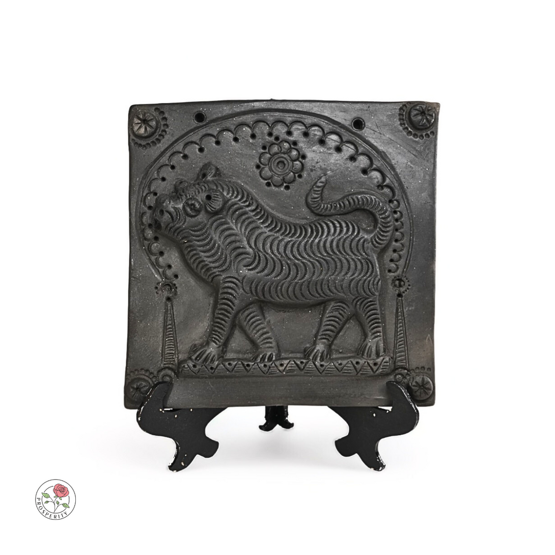 Sawai Madhopur Black Pottery Tile Art - Tiger - Table Decor