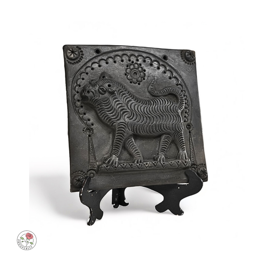 Sawai Madhopur Black Pottery Tile Art - Tiger - Table Decor