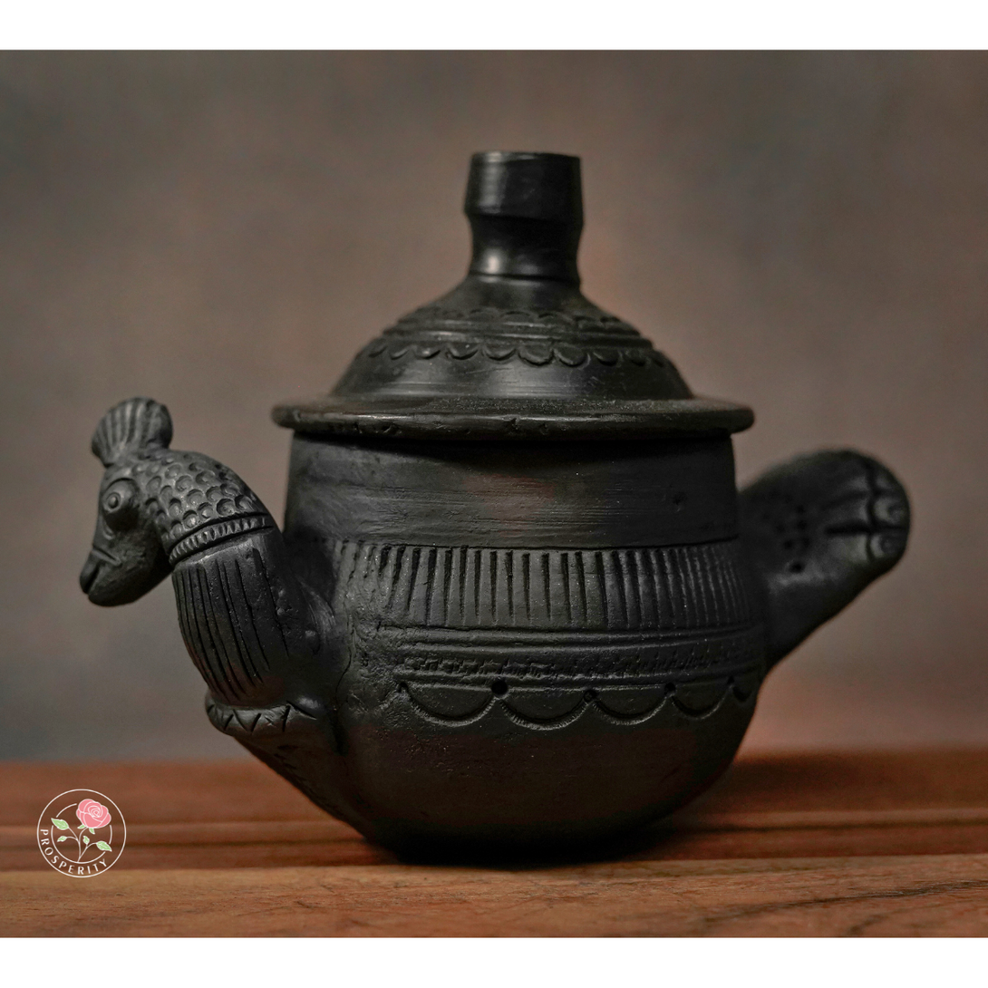 Sawai Madhopur Black Terracotta Jar - Peacock