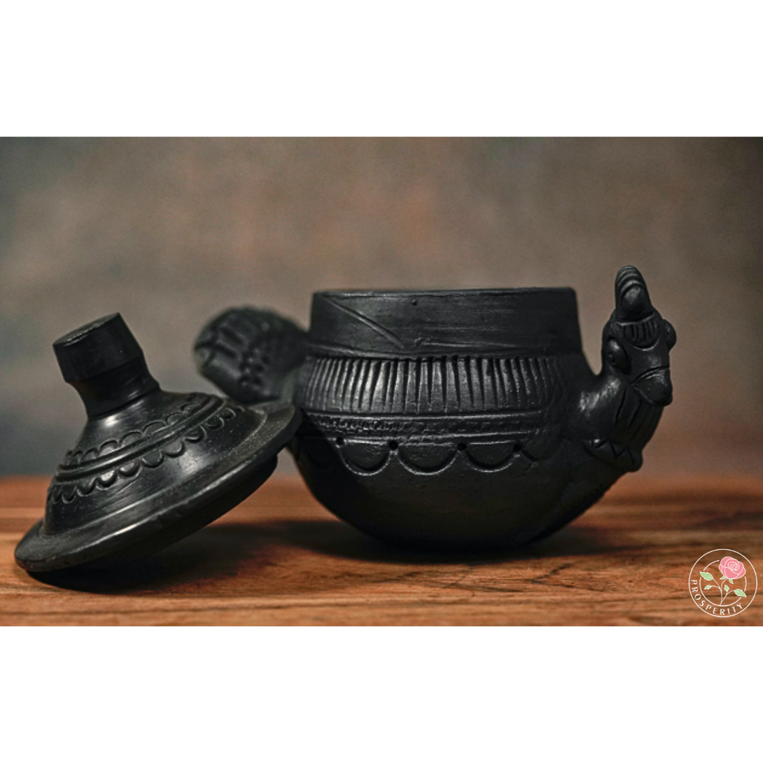 Sawai Madhopur Black Terracotta Jar - Peacock