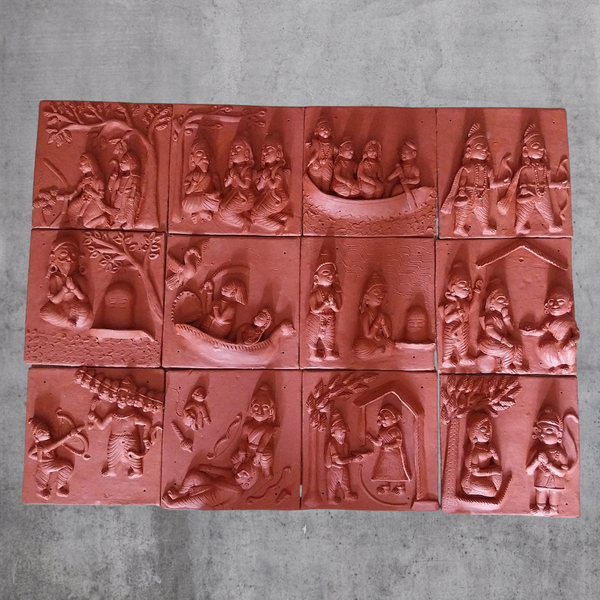 Ramayana in Terracotta Mural ( Set of 12 tiles)