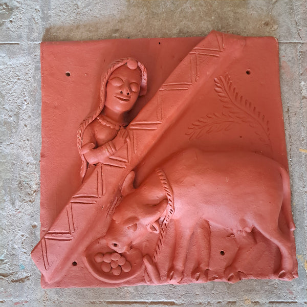 Woman & Cow - Terracotta Tile