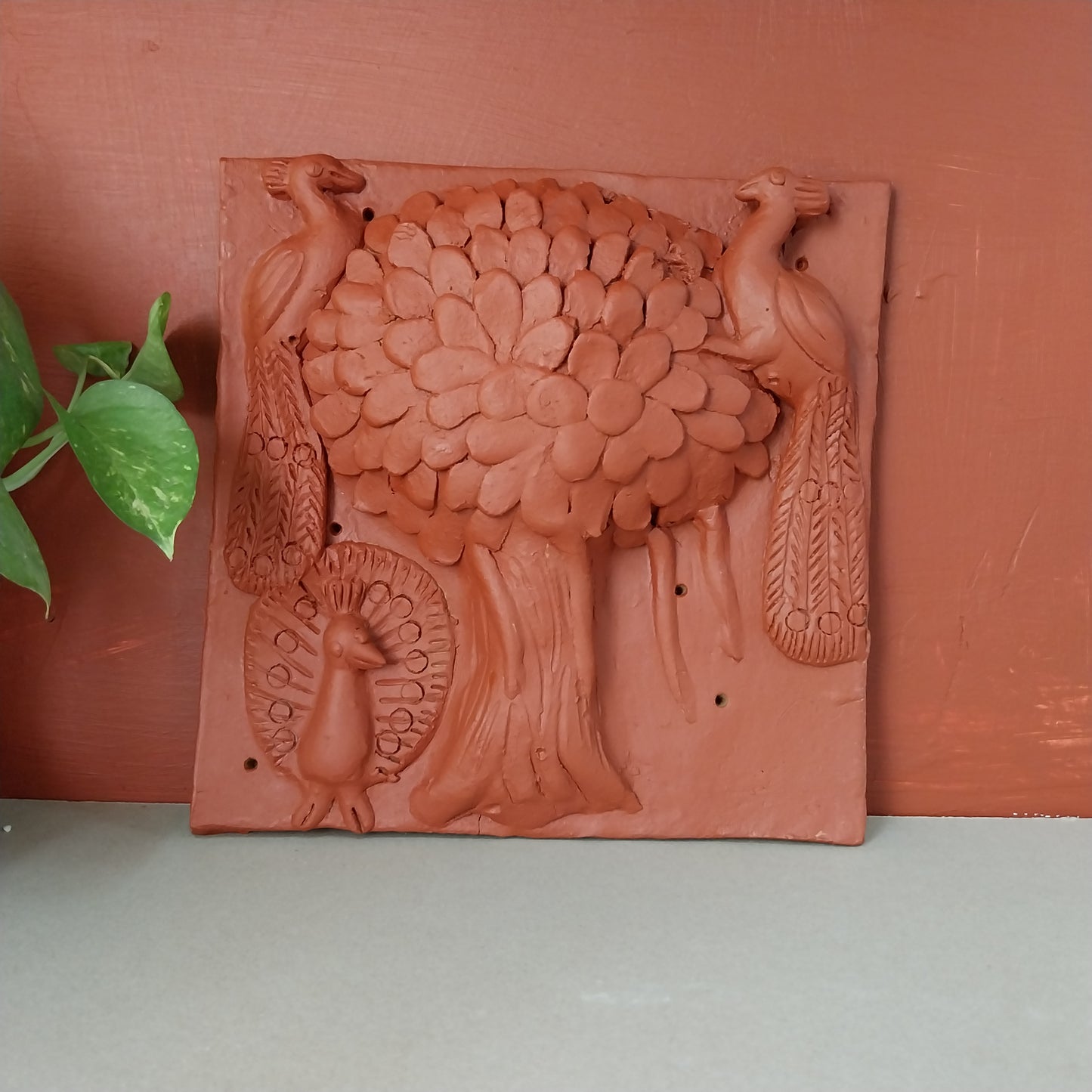 Banyan Tree & Peacock - Terracotta Tile