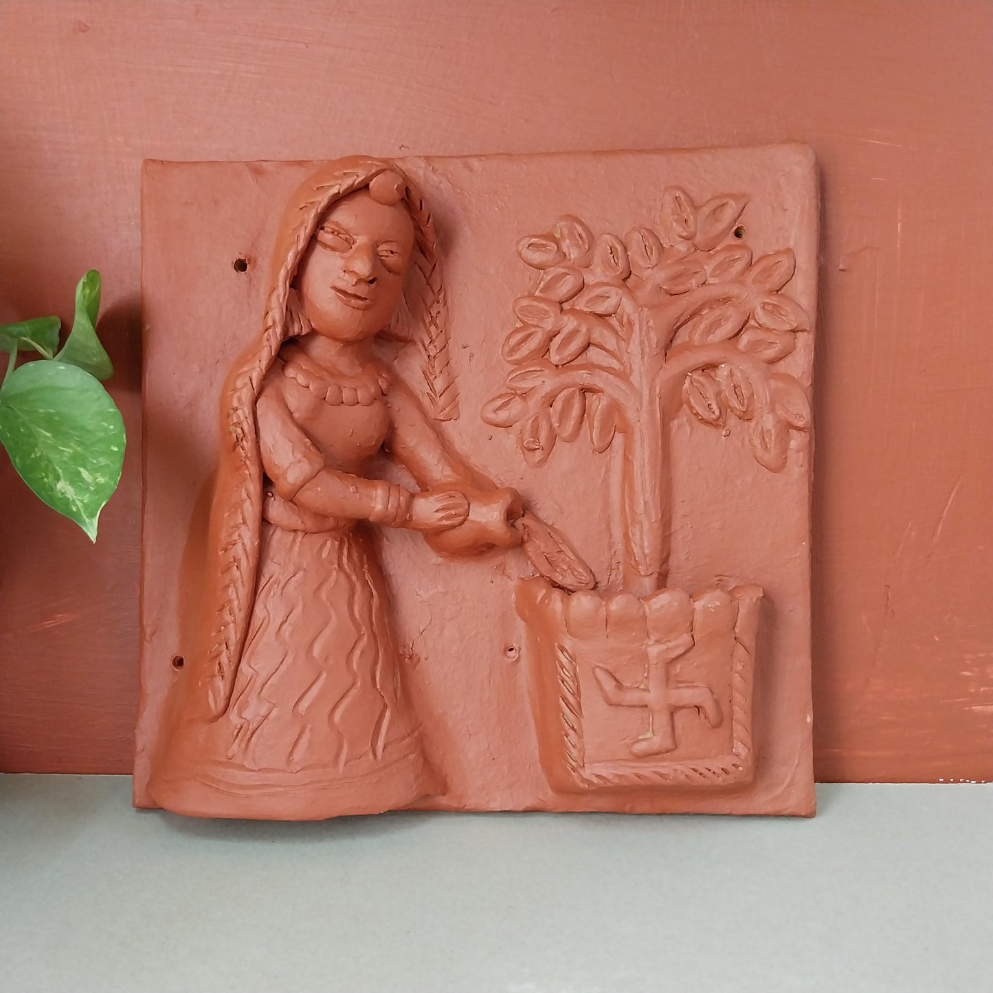 Woman at Tulsi chawki - Terracotta Tile
