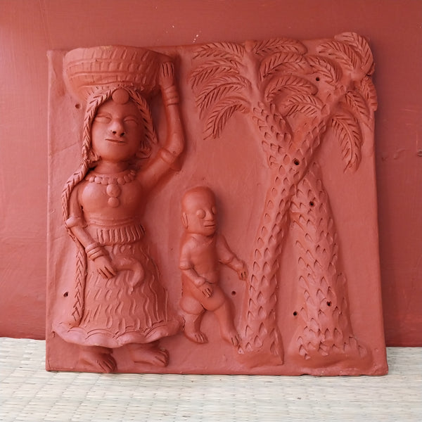 Mother n Child in a farm - Terracotta Tile