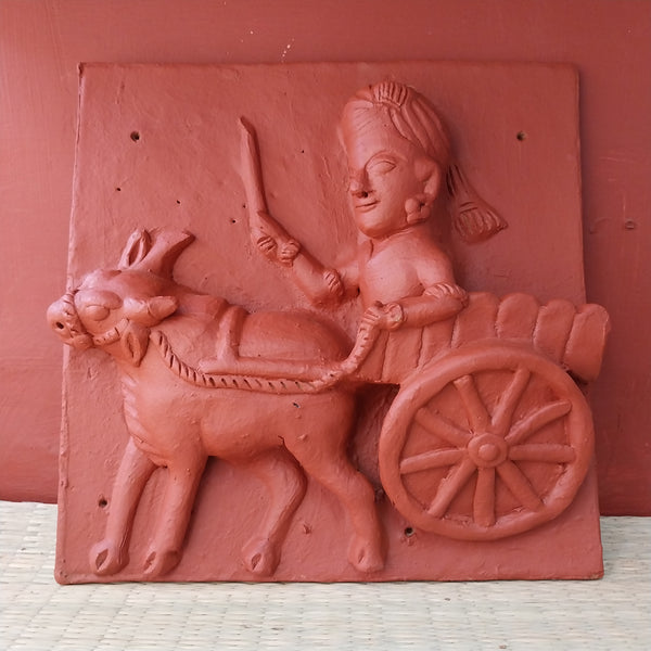 Man on a bullock cart  - Terracotta Tile