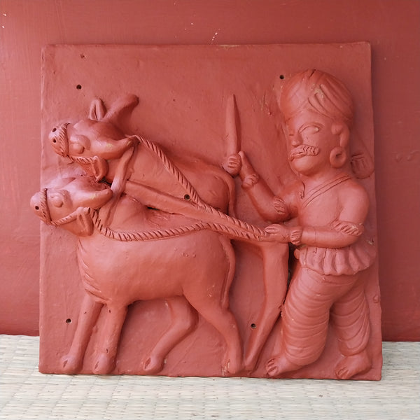 Man with Bullocks- Terracotta Tile