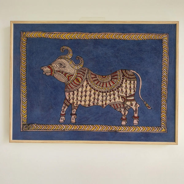 Indigo Bull - Mata ni Pachedi Painting with framing