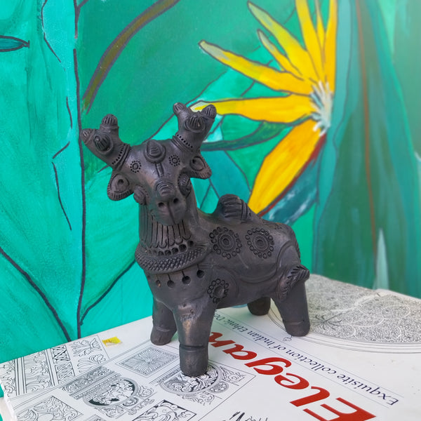 Sawai Madhopur Black Terracotta Deer Figurine