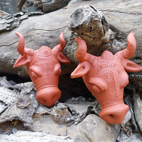 Terracotta Bull Head - Set of 2