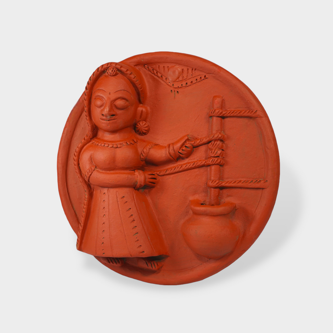 Molela Wall Plate - Woman churning milk 8"