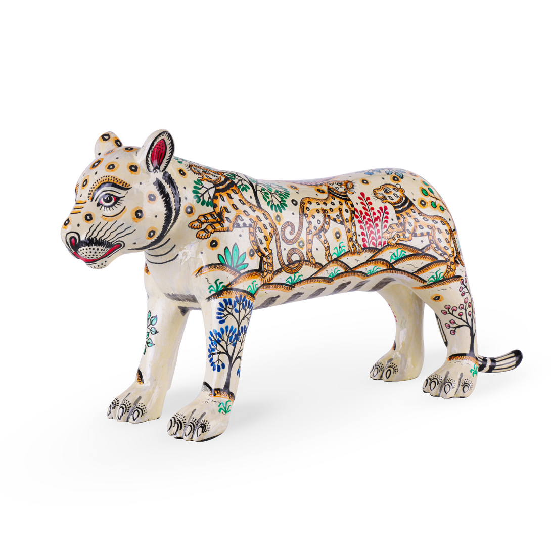 Pattachitra Tiger Curio - White