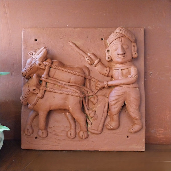 Farmer with bullocks - Terracotta Tile