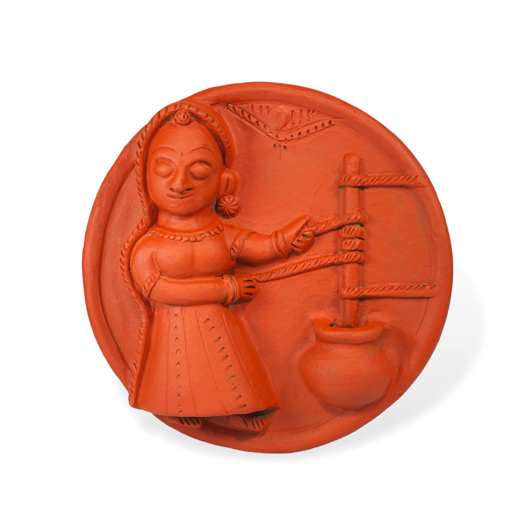 Molela Wall Plate - Woman churning milk 8"