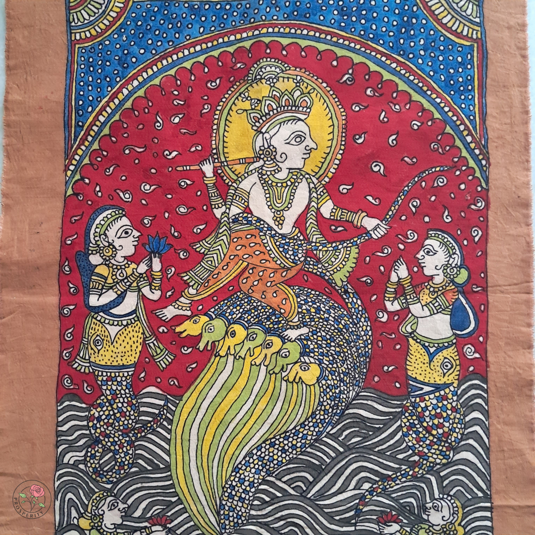 Krishna & Kaliya - Mata ni Pachedi Painting (15" x 21")