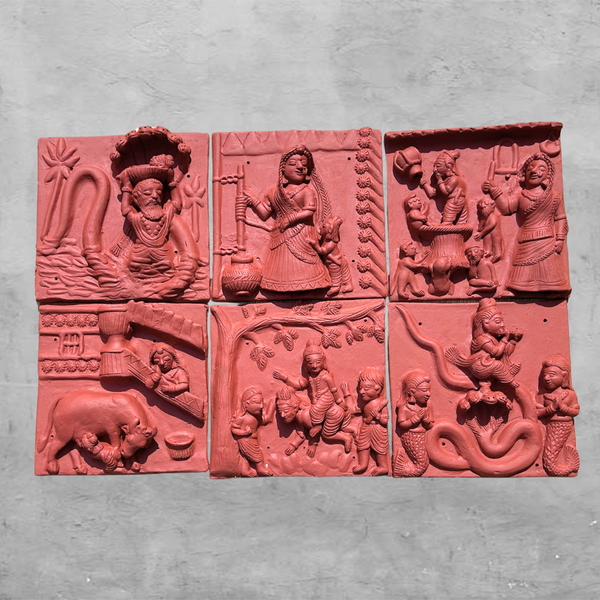 Divine Innocence - Lord Krishna's childhood in Clay (Set of 6 tiles)