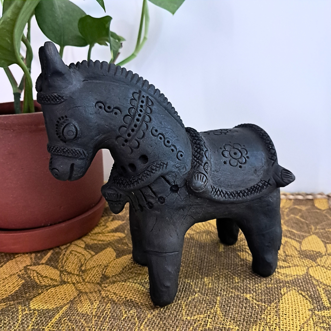 Sawai Madhopur Black Terracotta Horse Figurine