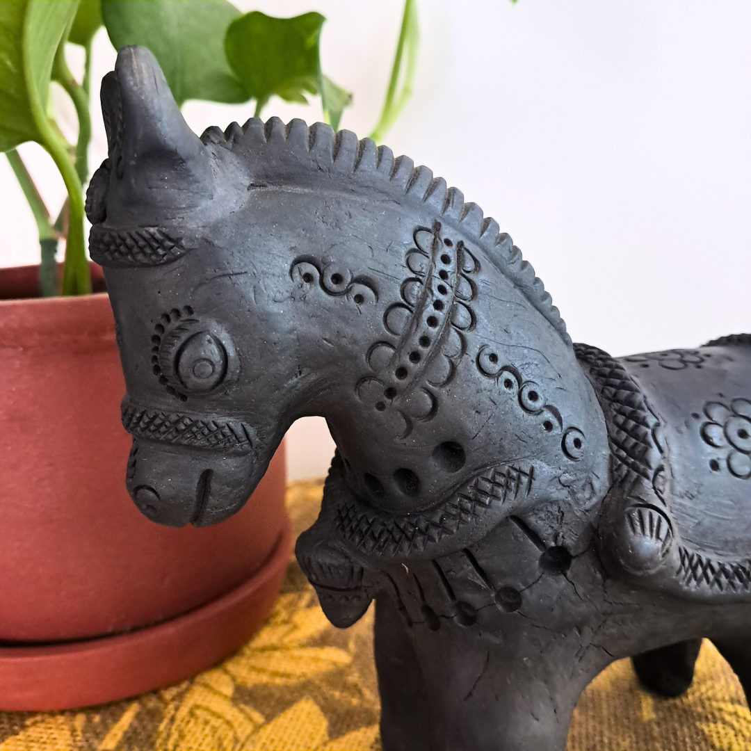 Sawai Madhopur Black Terracotta Horse Figurine