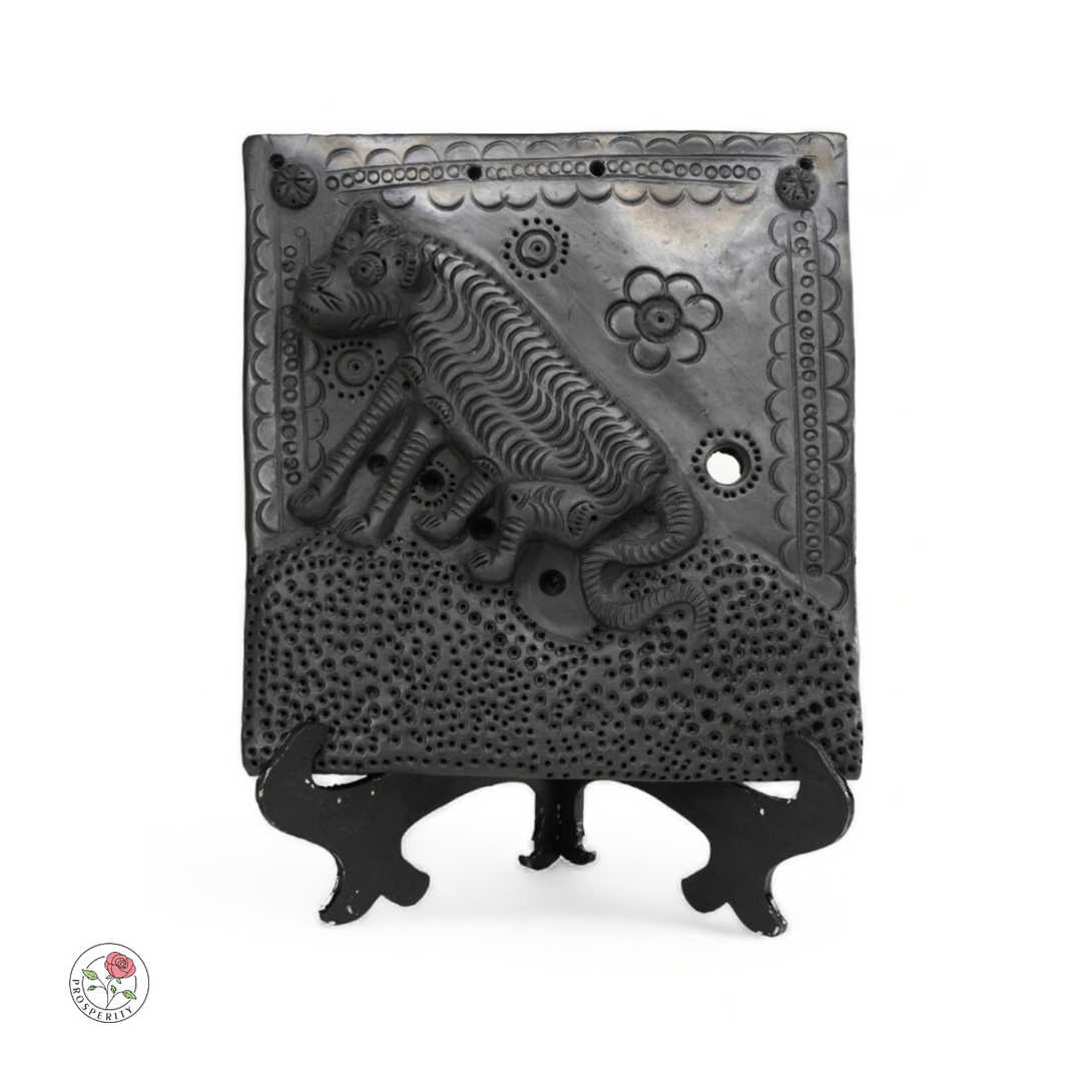 Sawai Madhopur Black Pottery Tile Art - Mountain & Tiger - Table Decor