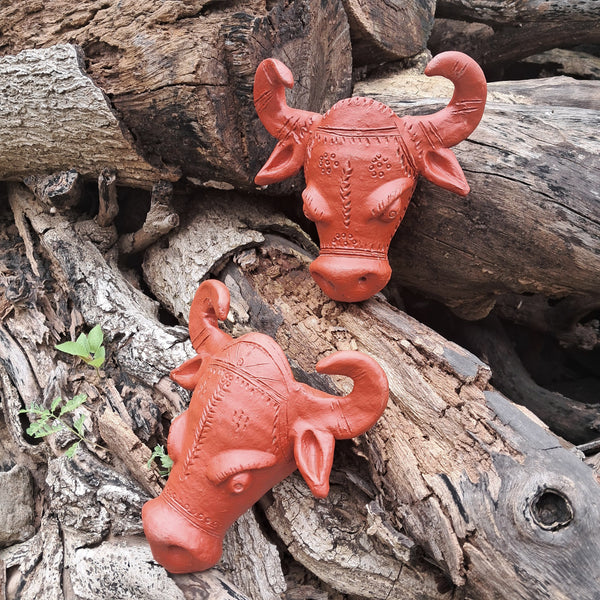 Terracotta Buffalo Head - Set of 2