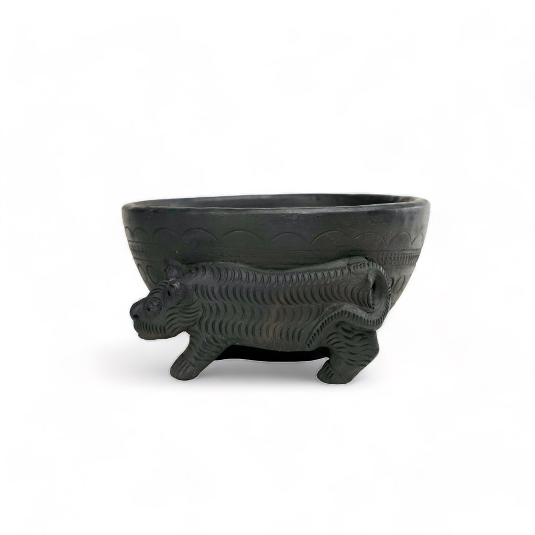 Tiger Bowl - Sawai Madhopur Black Terracotta Serving Bowl