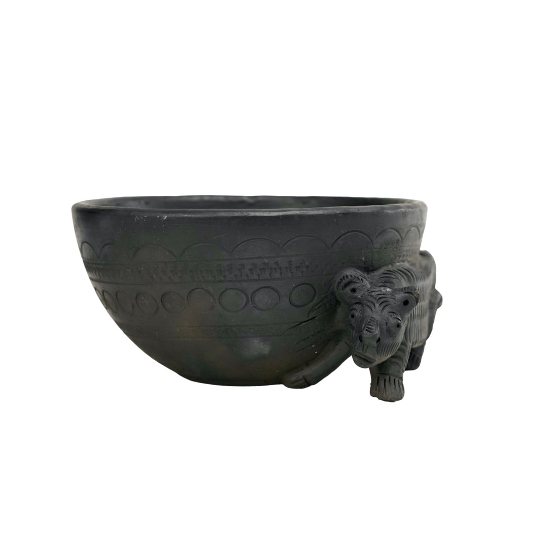 Tiger Bowl - Sawai Madhopur Black Terracotta Serving Bowl