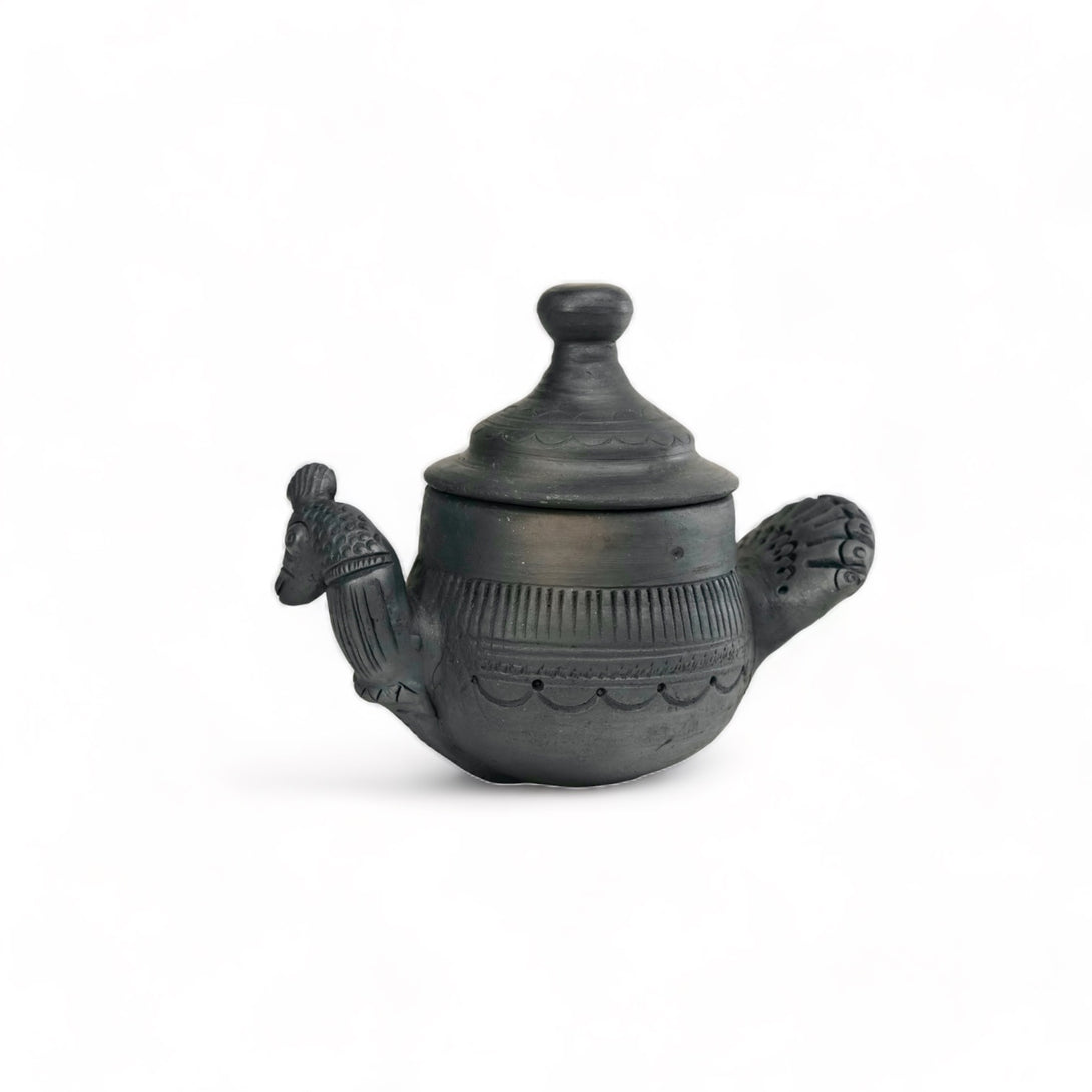 Sawai Madhopur Black Terracotta Jar - Peacock