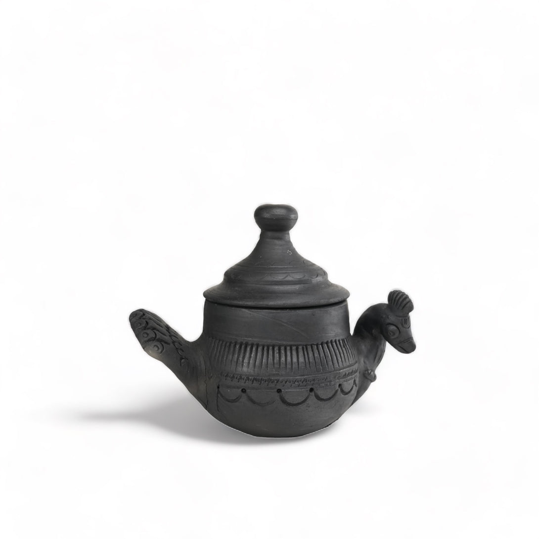 Sawai Madhopur Black Terracotta Jar - Peacock