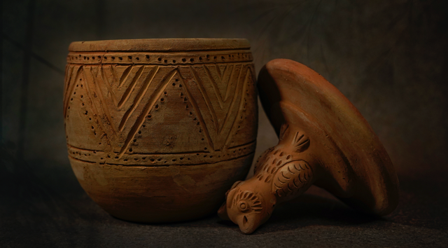 Incised Terracotta unglazed Canister - Owl theme