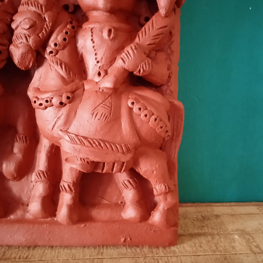 Twin Gods on Horses Terracotta Plaque