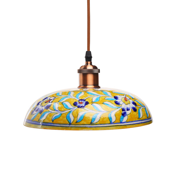 Blue Pottery Hanging Lamp Shade - Yellow