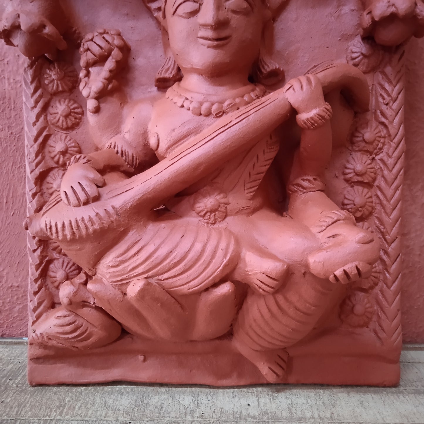 Goddess Saraswati terracotta plaque