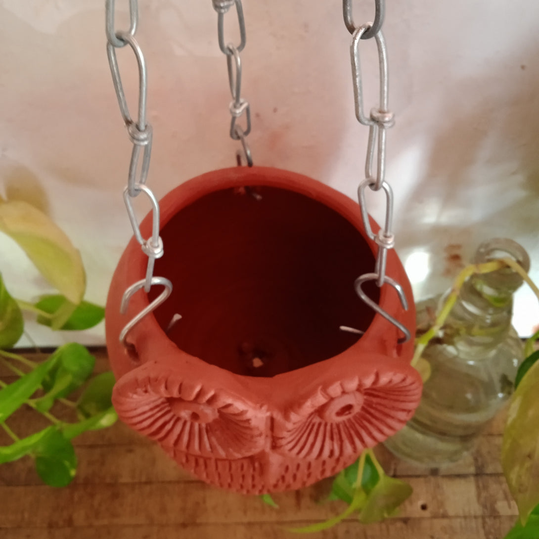 Terracotta Hanging Owl Planter