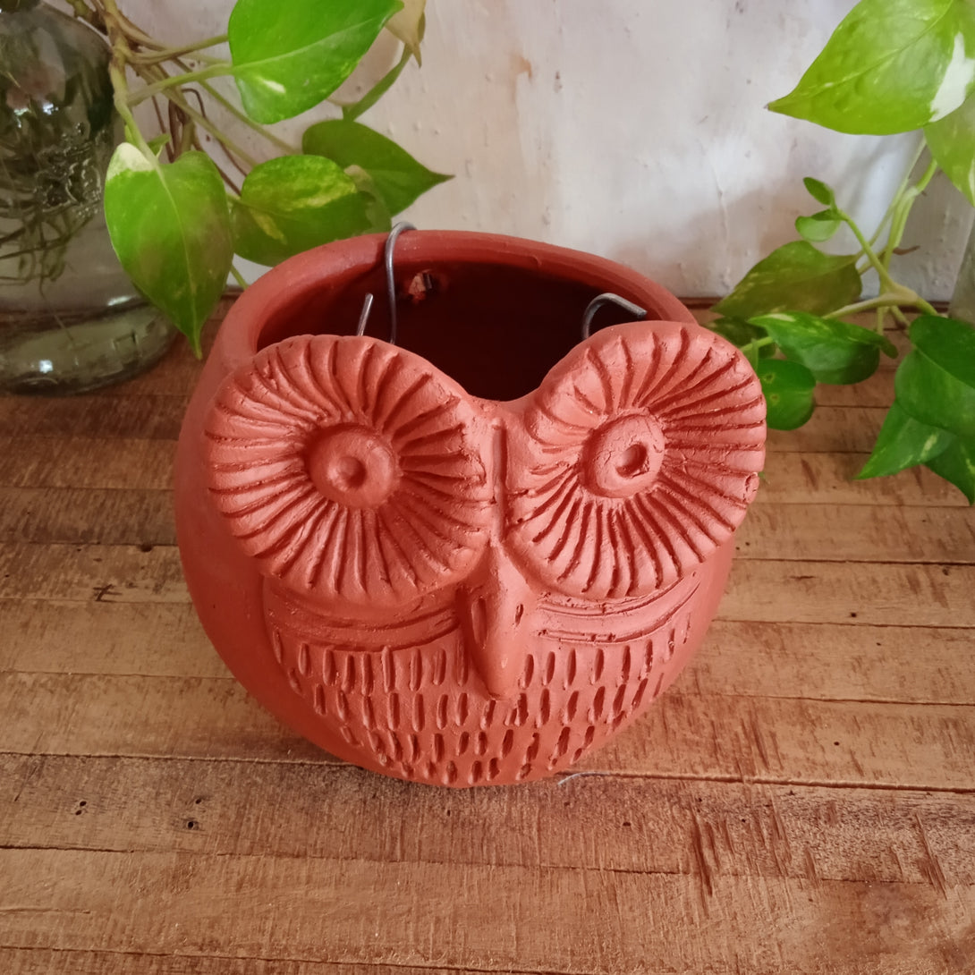 Terracotta Hanging Owl Planter