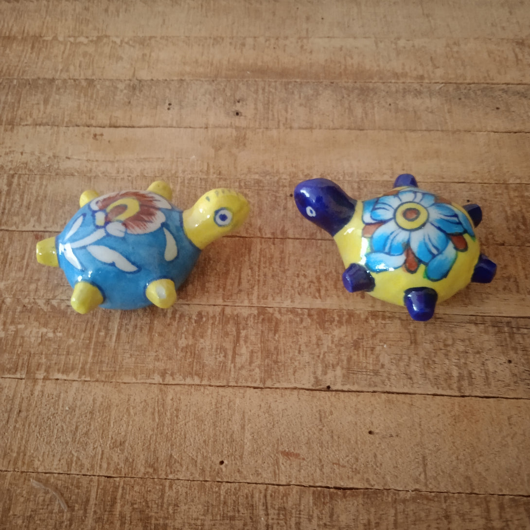 Blue Pottery Tortoise Goodluck gift-paper weight  (Set of 2)