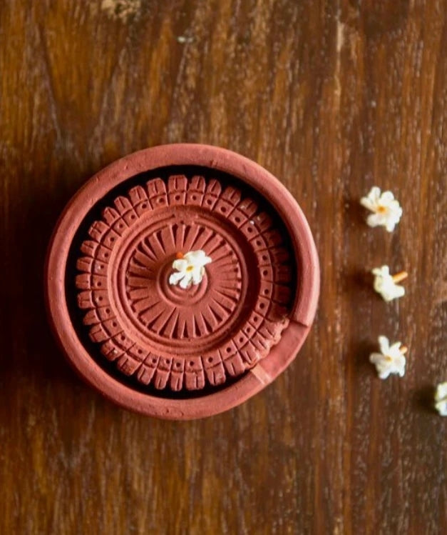 Terracotta Mandala Coasters with a stand - Set of 4